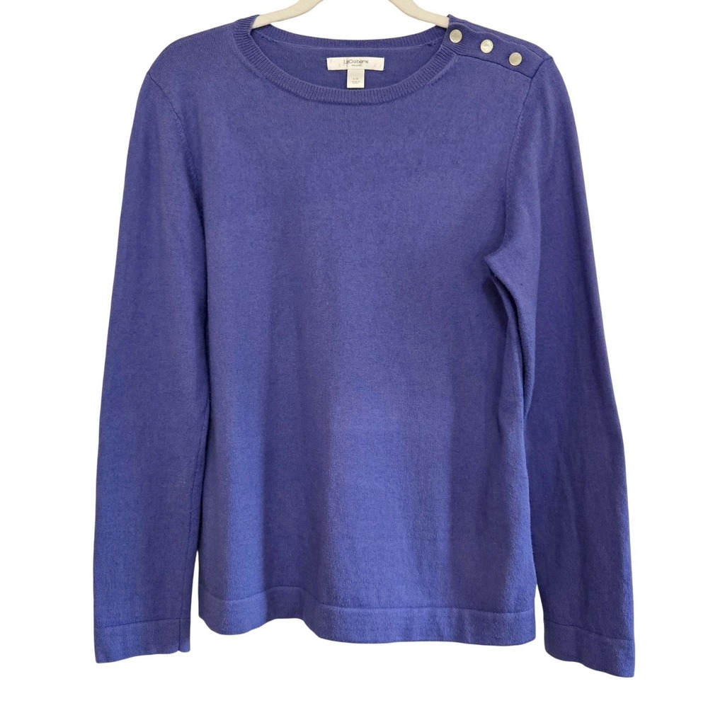 Liz Claiborne NY Blue Violet Cashmere Blend, Button Shoulder Sweater Women's Lg